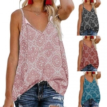 Sexy Backless V-neck Printed Sling Top