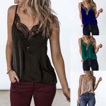 Sexy Backless Lace Spliced Solid Color Sling Top