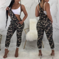 Fashion Camouflage Printed High Waist Overalls