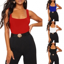 Sexy Square Collar Sleeveless Slim Fit Bodysuit
