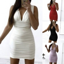 Sexy Backless Deep V-neck Sleeveless Slim Fit Dress