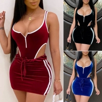 Sexy Backless Sleeveless Bodysuit + Skirt Two-piece Set