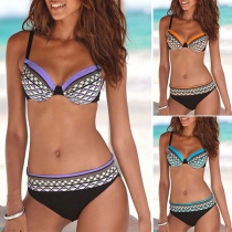 Sexy Low-waist Backless Printed Bikini Set