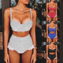 Sexy High Waist Dots Printed Lace Spliced Bikini Set