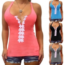 Sexy Lace Spliced V-neck Slim Fit Tank Top