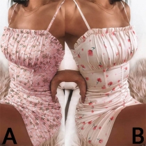 Sexy Backless Slim Fit Printed Sling Dress