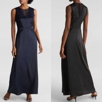 Elegant Solid Color Sleeveless Round Neck Lace Spliced Dress