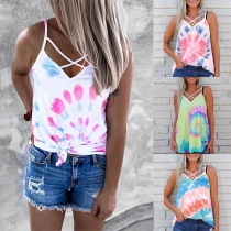 Sexy Backless V-neck Tie-dye Printed Sling Top