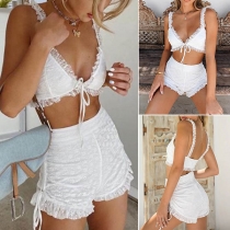 Sexy Gauze Spliced Sling Crop Top + Shorts Two-piece Set