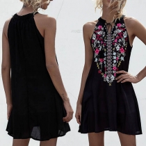 Fashion Sleeveless V-neck Printed Spliced Dress