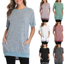 Fashion Contrast Color Short Sleeve Round Neck Loose T-shirt
