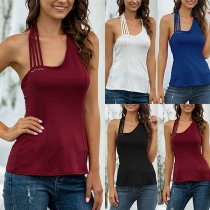 Sexy One-shoulder Sleeveless Solid Color Top