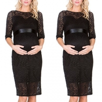 Fashion Half Sleeve Round Neck Lace Maternity Dress