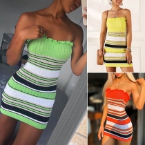 Sexy Strapless Slim Fit Striped Knit Dress