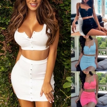 Sexy Backless Sling Crop Top + Skirt Two-piece Set