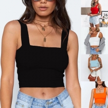 Sexy Backless Square Collar Solid Color Sling Crop Top