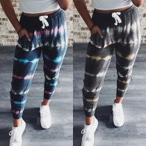 Fashion Tie-dye Printed Drawstring Waist Sports Pants