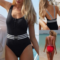 Sexy Backless Contrast Color One-piece Swimsuit