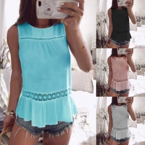 Fashion Solid Color Sleeveless Round Neck Hollow Out Top