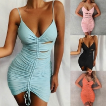 Sexy Backless V-neck Hollow Out Slim Fit Sling Dress