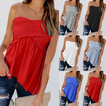 Sexy Strapless Solid Color Crossover Top