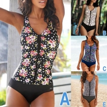 Sexy Backless V-neck Printed One-piece Swimsuit