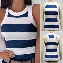 Fashion Sleeveless Round Neck Striped Top