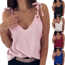 Sexy Backless V-neck Solid Color Sling Top