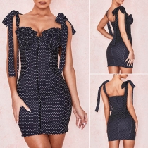 Sexy Backless Dots Printed Lace-up Sling Dress