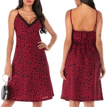 Sexy Backless V-neck Leopard Printed Sling Dress
