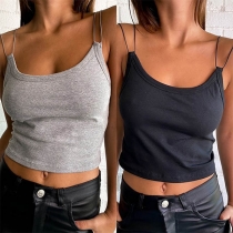 Sexy Backless Solid Color Sling Crop Top