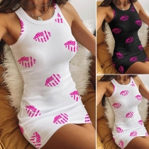 Chic Style Lips Printed Slim Fit Tank Dress