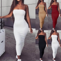 Sexy Strapless Solid Color Slim Fit Dress