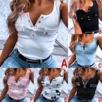 Fashion Sleeveless V-neck Slim Fit Tank Top