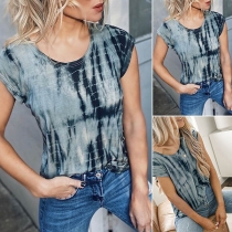 Fashion Tie-dye Printed Short Sleeve Round Neck T-shirt