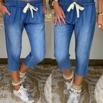 Fashion Elastic Waist Relaxed-fit Jeans