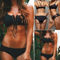 Sexy Low-waist Solid Color Lace-up Bikini Set