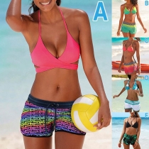 Sexy Contrast Color Halter Bikini Set