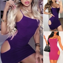 Sexy Backless Hollow Out Solid Color Sling Tight Dress