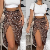 Sexy High Waist Slit Hem Printed Skirt
