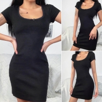 Simple Style Short Sleeve Round Neck Solid Color Slim Fit Dress