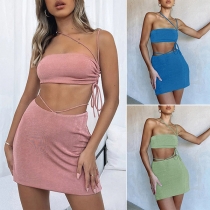 Sexy Backless Sling Crop Top + Skirt Two-piece Set
