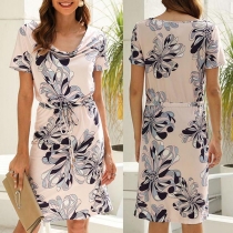 Fashion Short Sleeve Round Neck Printed Dress