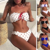 Sexy Low-waist Dots Printed Bandeau Bikini Set