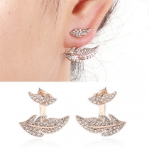 Fashion Rhinestone Inlaid Leaf Shaped Stud Earrings