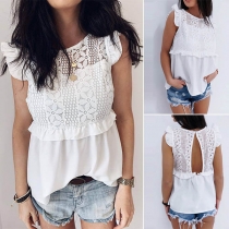 Sexy Backless Lace Spliced Solid Color Top