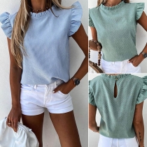 Sweet Style Lotus Sleeve Round Neck Top