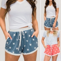 Casual Style High Waist Star Printed Sports Shorts