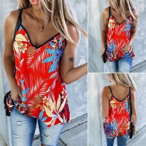 Sexy Backless V-neck Printed Sling Top