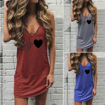 Casual Style Heart printed V-neck Sling Dress